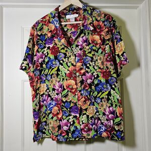 Vintage The Limited Dark Floral Silk Button Down Shirt Womens Size Large 90s Y2K